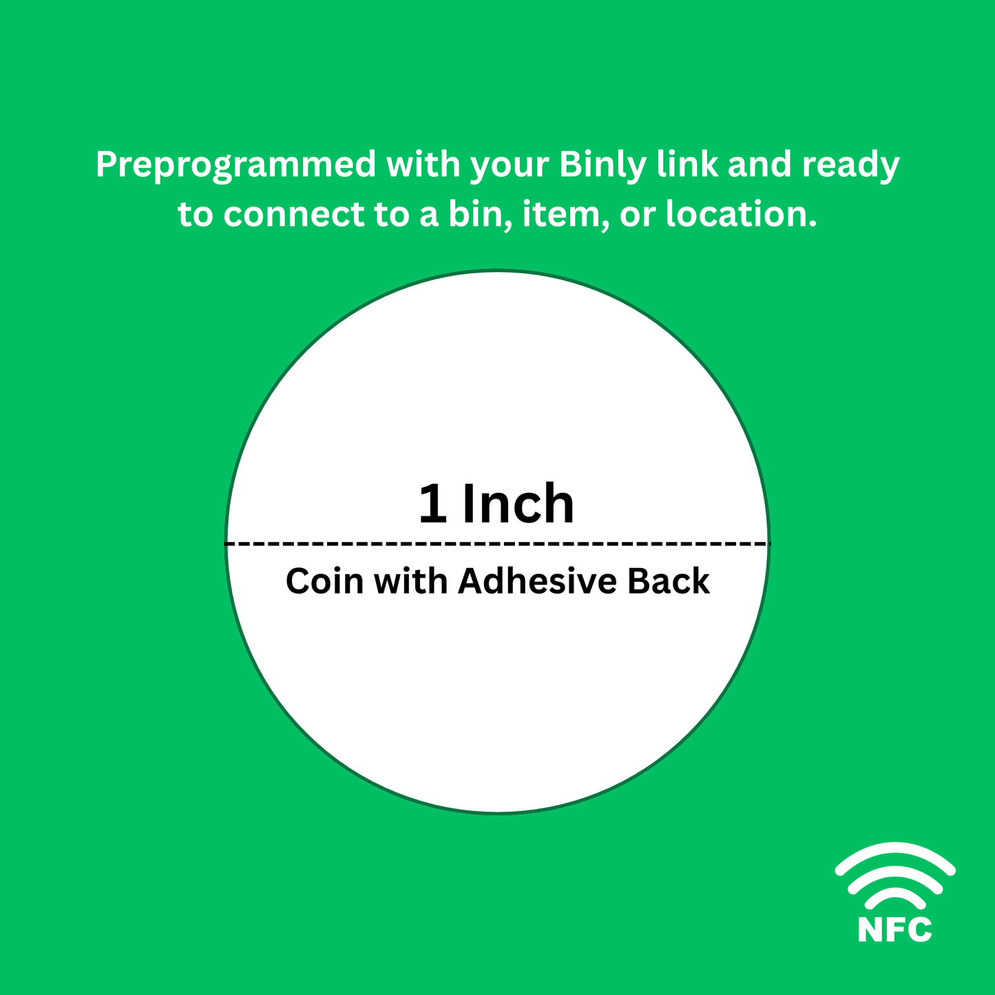 Ten 1" White Round NFC Coins with Adhesive Back | Preprogrammed for Binly