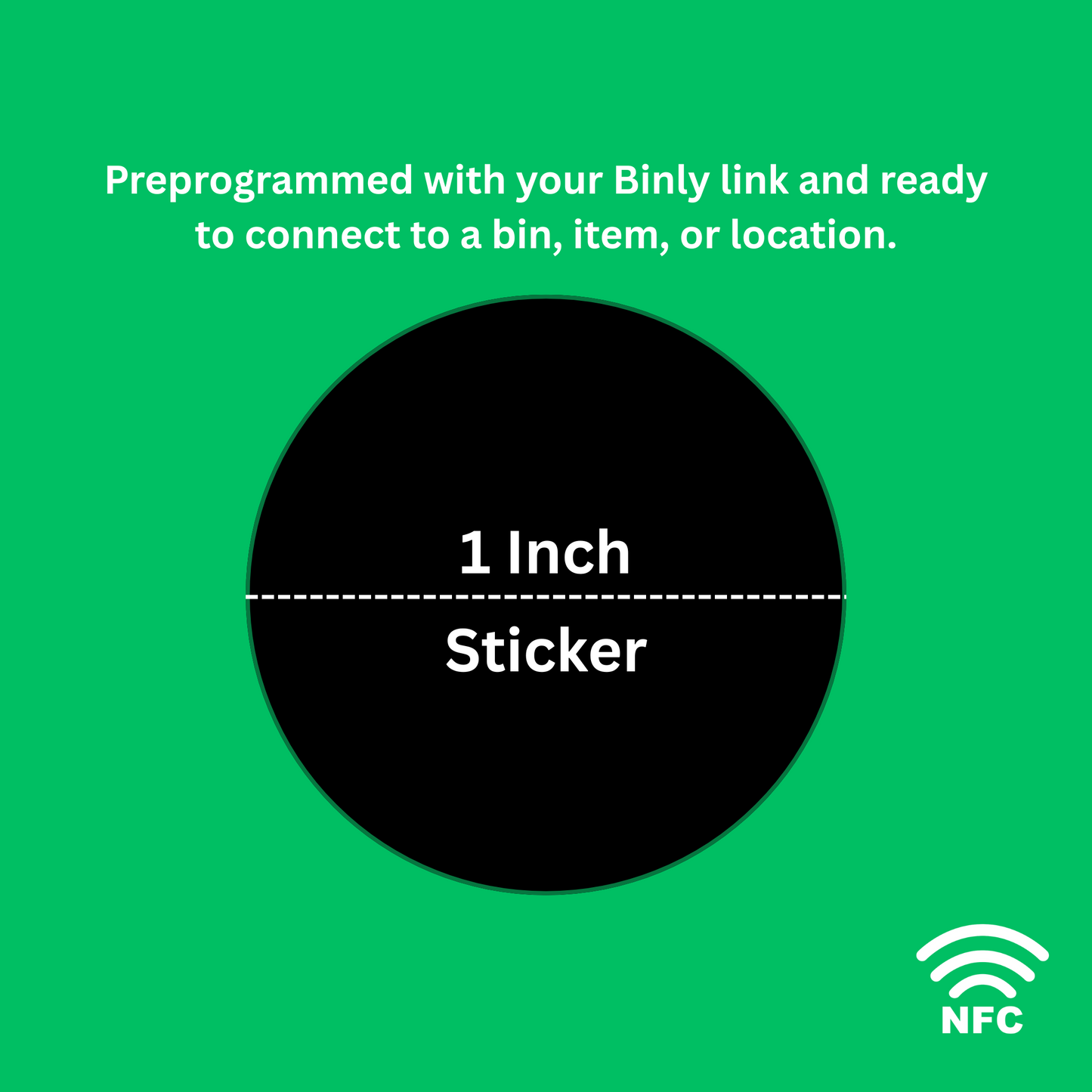 Ten 1" Black Round NFC Stickers | Preprogrammed for Binly