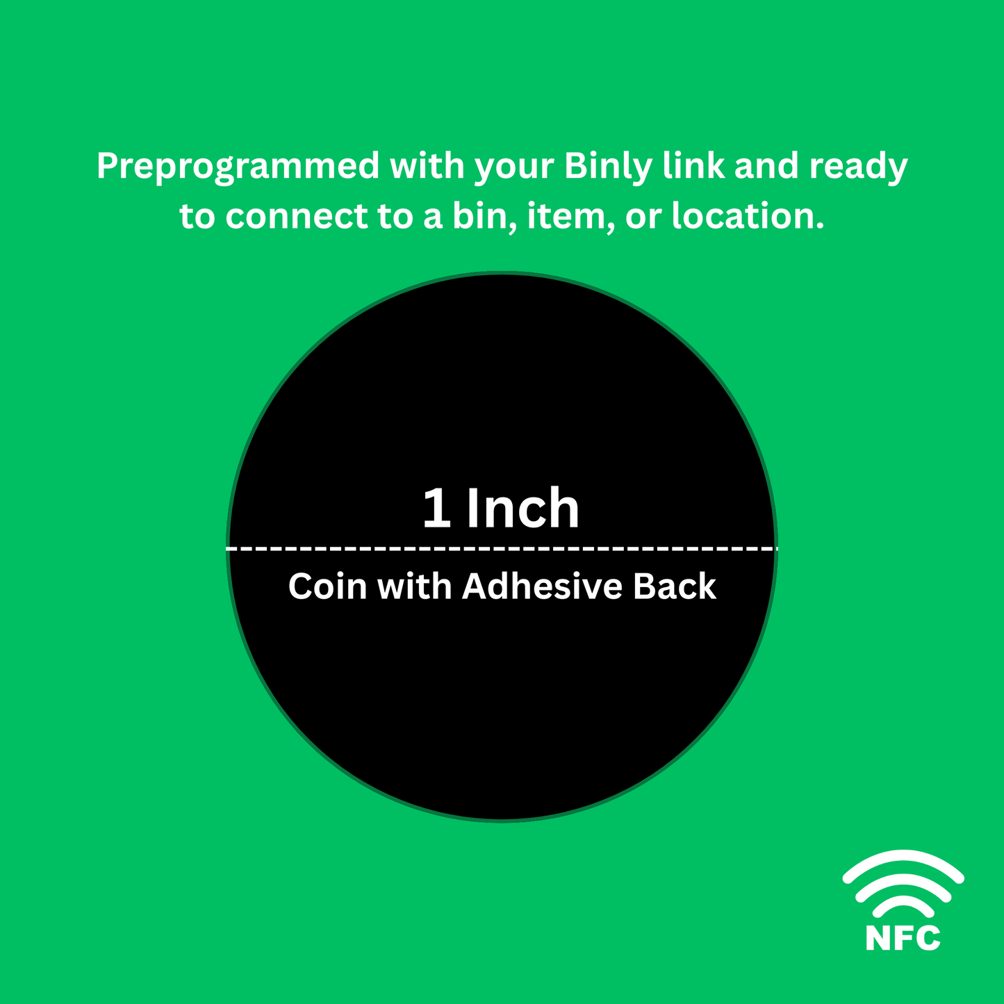 Ten 1" Black Round NFC Coins with Adhesive Back | Preprogrammed for Binly